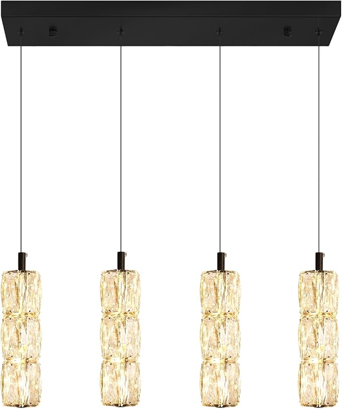 ykolupty Dining Room Light Fixture 4-Light Black Kitchen Island Lighting Industrial Linear Chandeliers for Dining Room Pendant Light Fixture for Living Room Hallway Bedroom 2700K-6000K