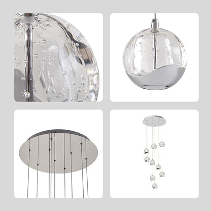 9-Light Modern Chrome Glass Globe Chandelier, Hanging Cluster Pendant Light Kitchen Island & Foyer Chandelier, Warm White 3000K, 4230 Lm, LED Modern Chandelier, Ø 15.7 in
