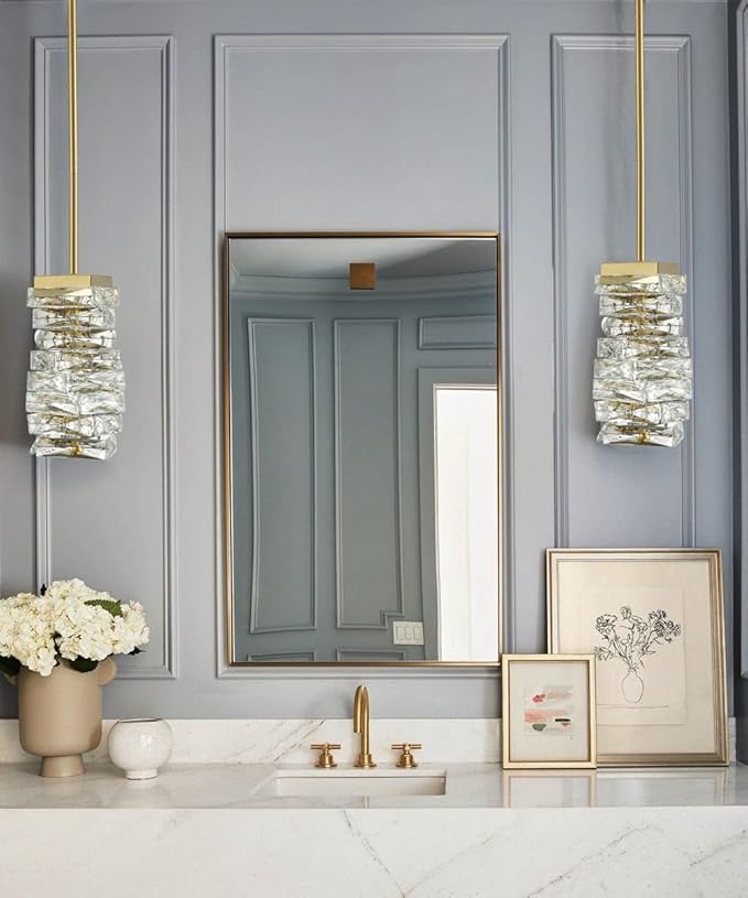 Modern Crystal Pendant Light Gold Pendant Lighting for Kitchen Island LED Rod-Hung Mini Pendant Lights Bathroom, 8W, 4000K, NOT Dimmable