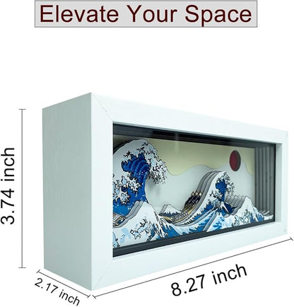 Hokusai The Great Wave 3D Paper Carving LED Night Light – Shadow Box Lamp, USB & Battery Powered Decorative Light for Bedroom & Living Room, Aesthetic Room Decor & Ideal Gift for Art Lovers