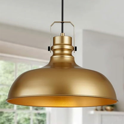 Gold Farmhouse Pendant Lights 16 Inch Matte Pendant Lighting for Kitchen Island Industrial Adjustable Height Vintage Dome Hanging Light Fixtures for Barn, Dining Room 2 Packs