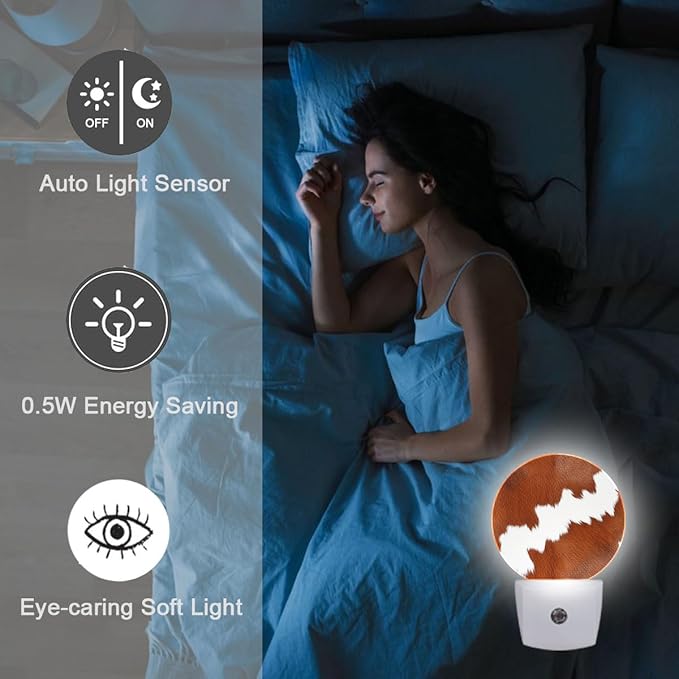 Brown Cowhide Leopard Night Light Plug Into Wall Auto Led Sleep Round Lamp for Living Room Hallway Stairs