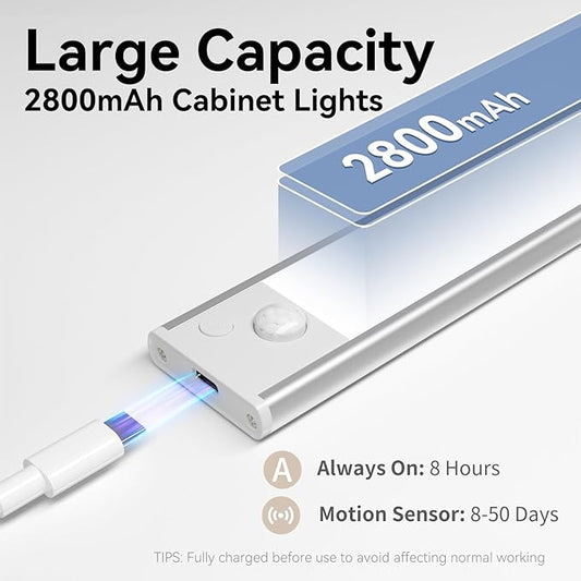 Under Cabinet Lighting, LED Magnetic Motion Activated Under Cabinet Lights, Rechargeable Closet Lights 2800mAh Battery Operated, Wireless Dimmable Under Counter Lights for Kitchen,Hallway 3 Pack