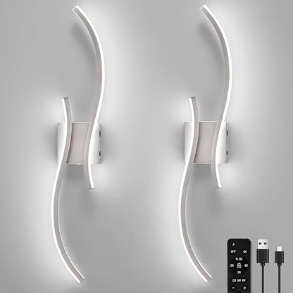 Battery Operated Wall Sconces Set of 2, Rechargeable Dimmable Battery Wall Light with Remote Control, Brushed Nickel LED Wireless Wall Light for Living Room Bedroom Hallway，31.5inch (Brushed Nickel)