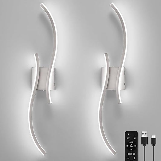 Battery Operated Wall Sconces Set of 2, Rechargeable Dimmable Battery Wall Light with Remote Control, Brushed Nickel LED Wireless Wall Light for Living Room Bedroom Hallway，31.5inch (Brushed Nickel)