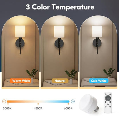 NIORSUN 15 inch Battery Operated Wall Sconce Set of 2, Black Wireless Rechargeable Wall Lights with 5200mAh Dimmable Detachable Bulbs and Remote, 9 Colors Sconces Wall Decor for Bedroom Living Room