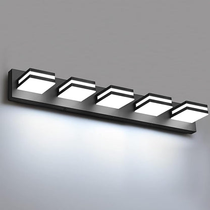 IZORRO LED Modern Bathroom Lights Fixtures(5-Light,Dimmable,360°Rotate),Matte Black Acrylic Wall Lighting,Vanity Lights for Bathroom Over Mirror - 6000k 30In （No Assembly Required）