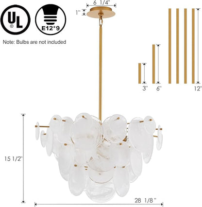 Dia 28 Inch, Modern Glass Chandeliers for Bedroom, Gold Dining Room Light Fixture, Large Vintage Pendant Chandelier for Living Room Stairway Entryway Kitchen Farmhouse Foyer