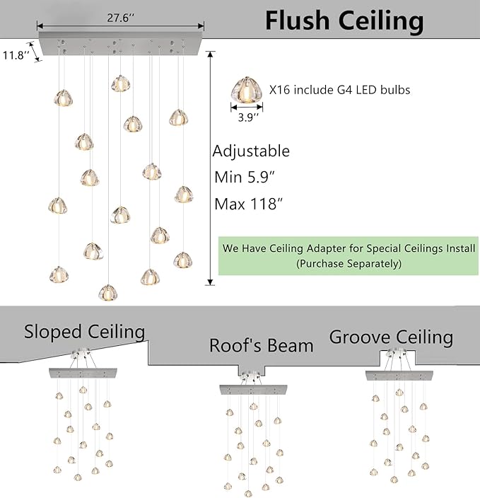 HAIXIANG Brushed Nickel Rectangular Chandeliers for Living Dining Room Light Dimmable High Ceiling Pendant Lights Fixtures Lighting Chandelier for Foyer Entryway Lighting