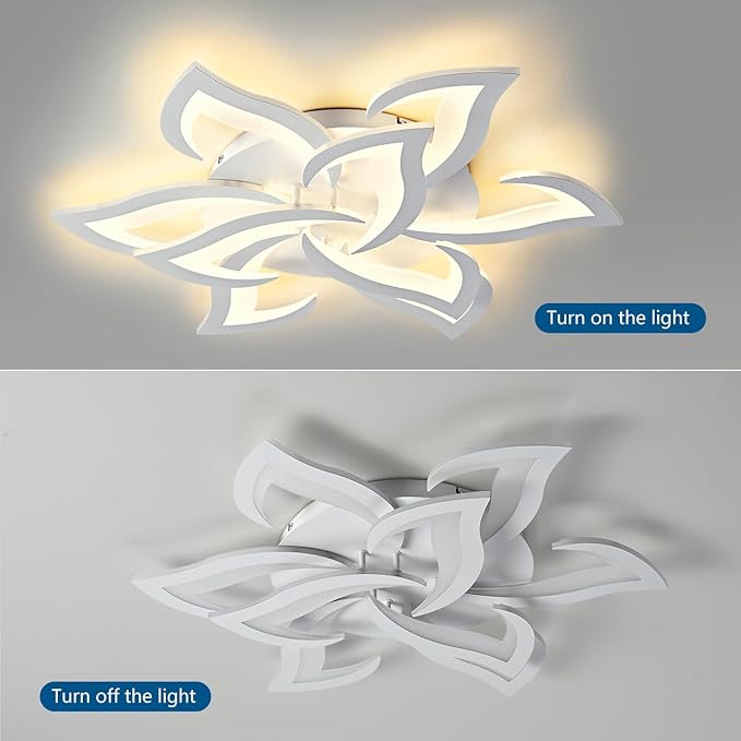 31" White Modern Geometric Dimmable Ceiling Light Fixture, 9 Leaves Low Profile Flush Mount Ceiling Light for Kitchen, Bedroom, Living Room