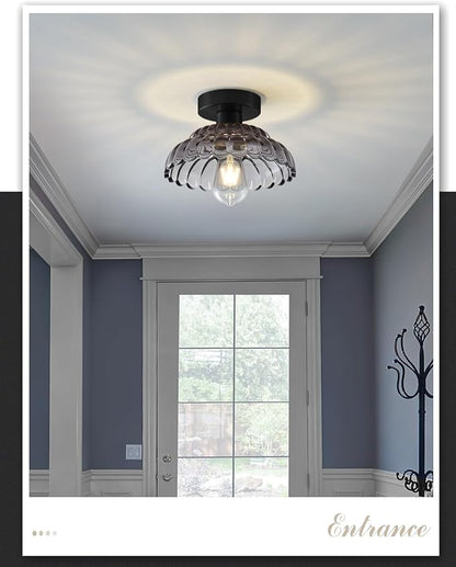 ANYLOVE 10 Inch Smoke Gray Vintage Glass Semi Flush Mount Ceiling Light, E26 Socket for Bedroom Kitchen Hallway Foyer