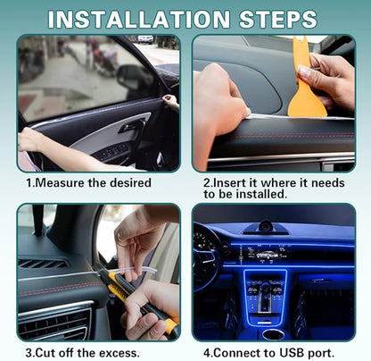 EL Wire Interior Car LED Strip Lights, 16.5FT USB Neon Glowing Strobing El Wire Lights with 6mm Sewing Edge, Ambient Lighting Kits Universal Car Interior Accessories for Most Car (Blue)