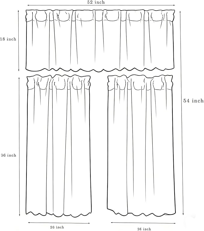 ALIGOGO 3 Piece Lace Kitchen Curtains and Valances Set 36 Inches Length, Country Short White Sheer Kitchen Curtains for Small Window, 70s Cafe Curtain with Valance Bathroom,52" x 36" White