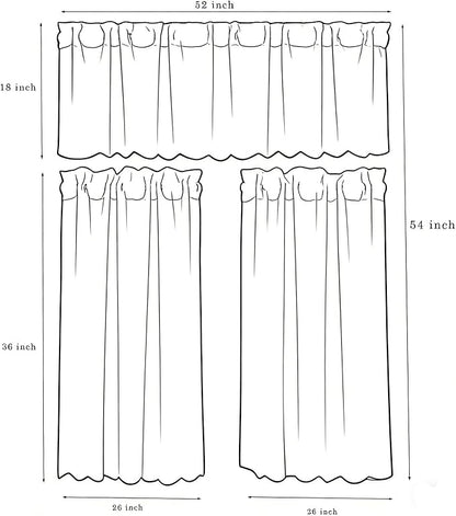 ALIGOGO 3 Piece Lace Kitchen Curtains and Valances Set 36 Inches Length, Country Short White Sheer Kitchen Curtains for Small Window, 70s Cafe Curtain with Valance Bathroom,52" x 36" White