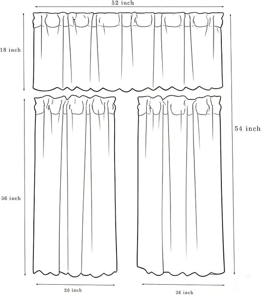 ALIGOGO 3 Piece Lace Kitchen Curtains and Valances Set 36 Inches Length, Country Short White Sheer Kitchen Curtains for Small Window, 70s Cafe Curtain with Valance Bathroom,52" x 36" White