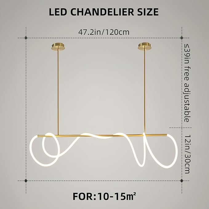 SMG Modern LED Linear Pendant Light for Dining Room, Dimmable Gold Kitchen Chandelier, 47" Linear DIY Chandelier with Remote Control Stepless Dimming, Restaurant Office Long Hose Lamp