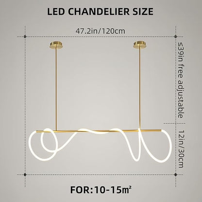 SMG Modern LED Linear Pendant Light for Dining Room, Dimmable Gold Kitchen Chandelier, 47" Linear DIY Chandelier with Remote Control Stepless Dimming, Restaurant Office Long Hose Lamp