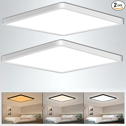 Flush Mount Ceiling Light 2 Pack, Color Temperature Switchable 36W Square Ceiling Mount Light Fixture (White, 12 inches)