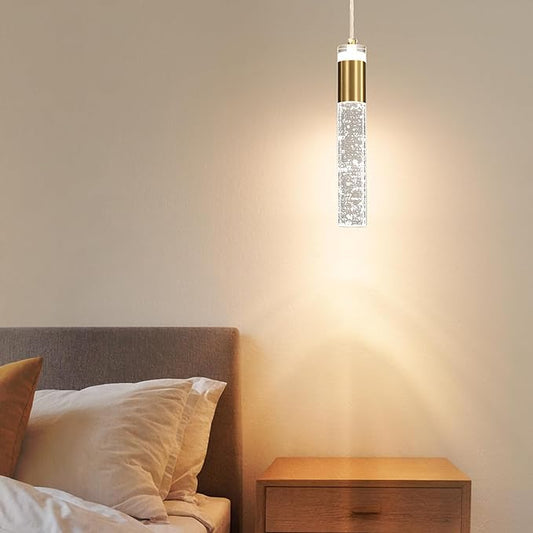 Modern Kitchen Island Pendant Lights, Gold Bubble Crystal Ceiling Hanging Light, 3 Color 2700K/4500K/6500K, Mini Linear LED Chandelier Lighting for Dining Room, Bedroom, Bar, Hallway, Bedside