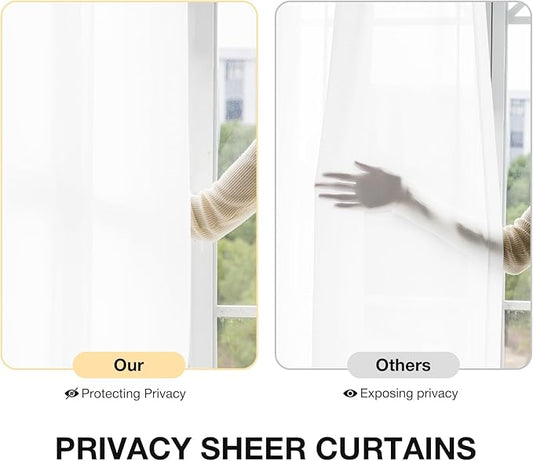 Anmao Non-See-Through Bright White Privacy Semi Sheer Curtains for Living Room 72 Inch Length 2 Panels Set, Light Filtering That Let Light In Rod Pocket Window Drapes for Bedroom, 52W x 72L,Pure White
