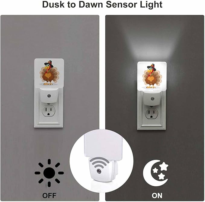 LED Night Light Plug into Wall with Dusk to Dawn Light Sensor White Energy Efficient Thanksgiving Day Turkey Nightlight for Bedroom Bathroom Hallway Living Room Kitchen