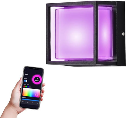 LED Smart Wall Sconce Light RGB Outside Light for House Patio,IP64 Waterproof Outdoor Wall Lights for House Patio Yards,Exterior Lights APP Control