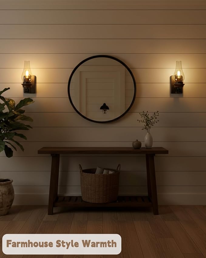 LightInTheBox Rustic Wall Sconce Vintage Farmhouse Wall Light Fixtures Industrial Glass Wall Lamp for Cabin Bedroom Living Room Hallway Fireplace (1PCS)