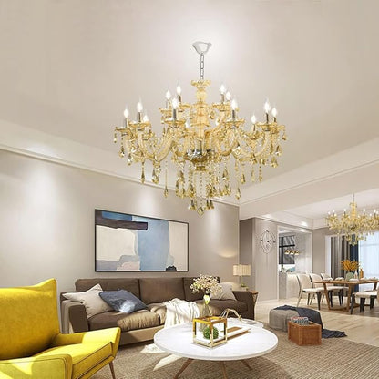 Luxury K9 Crystal Chandelier 15 Light, Modern Cognac Crystal Ceiling Chandelier Lighting Fixture Candle Style E12 Base for Dinning Living Room Bedroom Hallway (15 Lights)