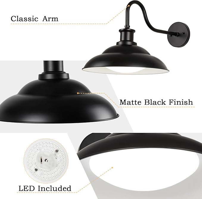 Dusk to Dawn Outdoor LED Barn Lights, 16 Inch Large Farmhouse Exterior Wall Light Fixtures with Adjustable Color Temperature, Modern Black White Porch Lights Outside for House Garage Doorway