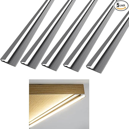 5Pack Surface Mounted LED Linear Aluminum Profile, 45 Degree Led Bars Invisible Oblique Beam Lamp Bookcase Layer Shelf Led Channel Kitchen Closet Hidden Lighting(100cm, Gray)