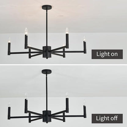ASGYISA 6-Light Candle Chandeliers Modern Black Farmhouse Ceiling Light Fixture Industrial Pendant Lighting for Dining Room Living Room Bedroom Kitchen Island Foyer, 35inch, L-2201