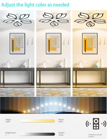 Led Modern Ceiling Light Flush Mount Black 5-Leaf Lights Ceiling Lamp Dimmable with Remote Chandelier 25.59in for Bedroom Living Room Kitchen Dining Room Office
