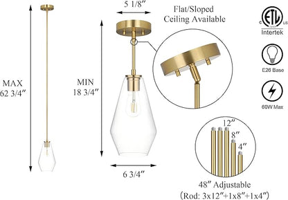 XiNBEi Lighting Brass Pendant Lights Kitchen Island, Modern Farmhouse Dining Room Light Fixtures Over Table Brushed Brass Glass Kitchen Hanging Lights for Bedroom,Bar,Sink XB-P1228-BS