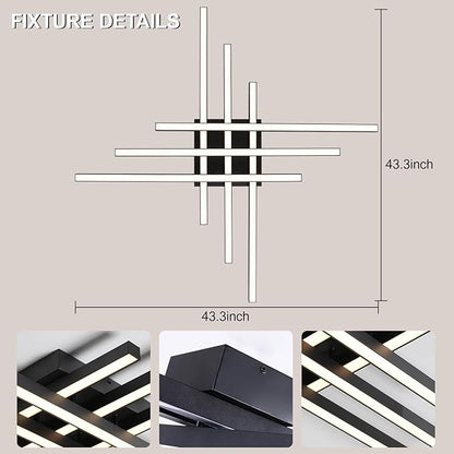 JAYMP 43.3" Modern Ceiling Light with Remote, Black Sputnik Ceiling Lamp, 96W Dimmable LED Lighting Fixture for Dining Room, Living Room, Kitchen Island, 6 Lights
