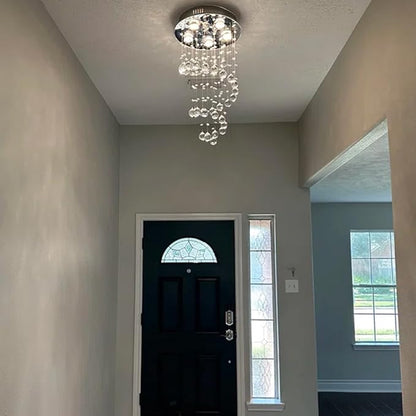 K9 Crystal Chandelier, Flush Mount Ceiling Light, Modern LED Light Fixture, Dining Room Bedroom Kitchen Entryway Foyer Light of 5 Lights, Spiral Shape, 29in High