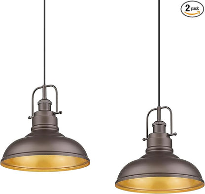 zeyu 2 Pack Farmhouse Pendant Light Fixtures, 11-inch Ceiling Hanging Light Fixtures for Kitchen Dining Room, Oil Rubbed Bronze Finish, 016-1-2PK ORB