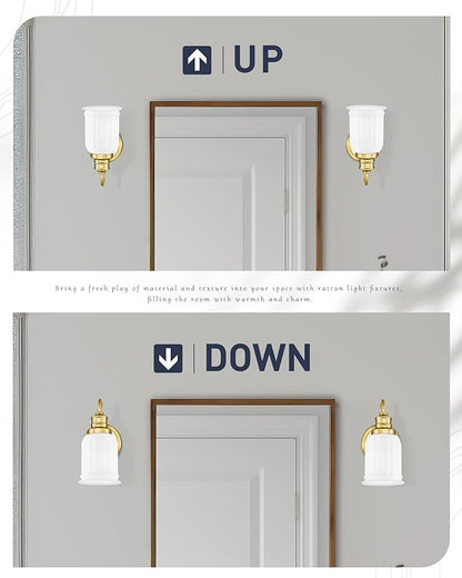 Modern Wall Sconces Set of Two, HWH Brushed Gold Bathroom Vanity Light, Antique Brass Wall Light Fixtures with Frosted White Bell-Shaped Glass, 5HZG106B-2 BG