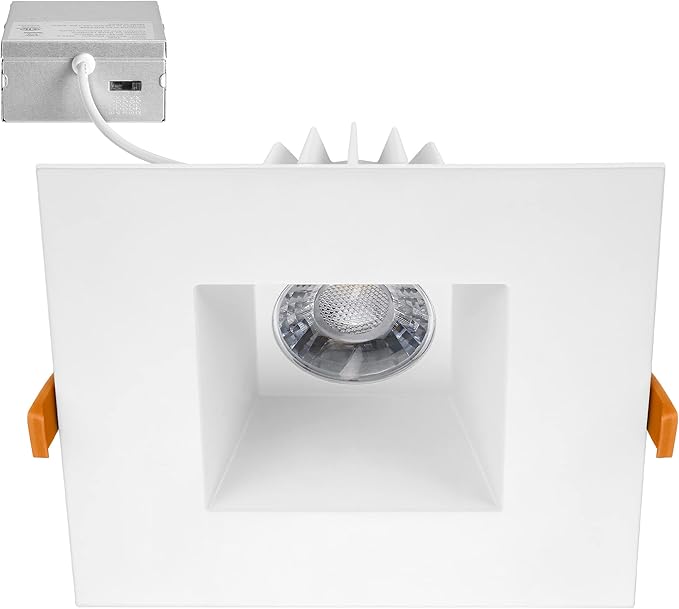 Maxxima 6” Ultra-Thin Recessed Anti-Glare LED Downlight Canless IC Rated 1300 Lumens 5 Color Temperature Select 2700K/3000K/3500K/4000K/5000K Dimmable Square White Trim 90 CRI 5CCT Slim J-Box Included