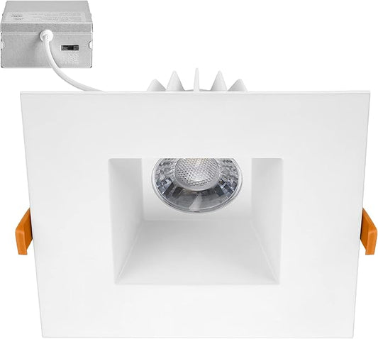 Maxxima 6” Ultra-Thin Recessed Anti-Glare LED Downlight Canless IC Rated 1300 Lumens 5 Color Temperature Select 2700K/3000K/3500K/4000K/5000K Dimmable Square White Trim 90 CRI 5CCT Slim J-Box Included