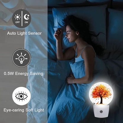 Autumn Tree Fall Plug in Night Light Auto Light Round Lamps Energy Saving Gift for Women Men Friends