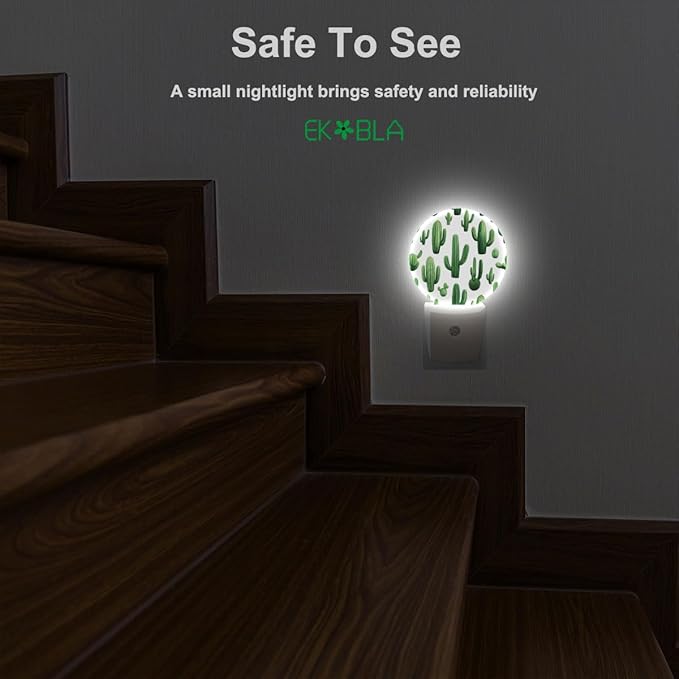 EKOBLA Cactus Plug-in Night Light, Green Cactus with “Stuck On You” Quote LED Nightlight with Auto Sensor for Home Decor