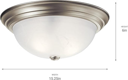 Kichler 15.25" Flush Mount Ceiling Light Fixture, 3-Light Brushed Nickel with Clear Satin Etched Glass for Kitchen, Bedroom, Dining Room, Hallway (15.25" x 6"), 8110NI