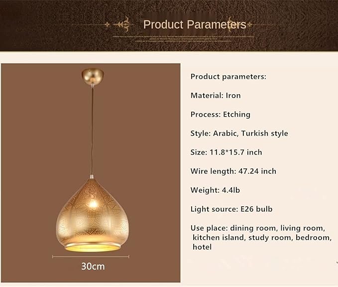 Moroccan Pendant Light Turkish Chandelier;Vintage Chandelier;Industrial Porous Arabic Ceiling Light Fixture Pendant Lighting for Kitchen Island Restaurant Hallway Foyer (Black)