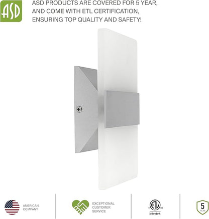 ASD 8 Inch Indoor LED Wall Sconce - 10W 2700K-5000K Dimmable Brushed Nickel Wall Sconce Lights for Living Room, Bedroom, Bathroom, Hallway - Modern Wall Sconces Hardwired, ETL Interior Light, Set of 2
