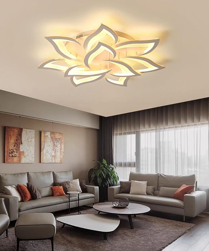Modern LED Ceiling Light 80W Dimmable 10-Flower Chandelier with Remote Control 33.4in for Bedroom Living Room Dining Room Office Entryway Kitchen