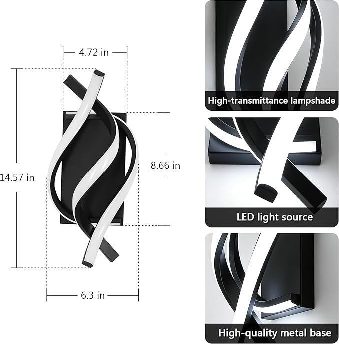 Wall Sconce of 2, Modern Wall Light Fixture Black Wall Mount Light for Mirror,Bedside, Bathroom, Bedroom, Hallway