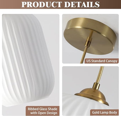 KCO Lighting Mid Century Modern White Oval Glass Gold Pendant Light Nordic 1-Light Brushed Brass Dining Pendant Lights Mini Globe Hanging Kitchen Island Lighting Fixtures