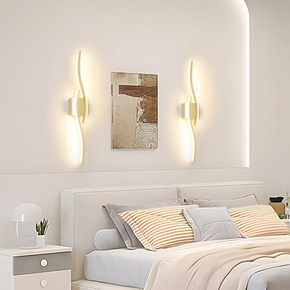 Daunton Modern Gold Wall Light Fixture Set of 2, RC Dimmable LED Wall Light Indoor, LED Wall Decor for Hallway Bedroom Living Room, Hardwired Wall Sconce with Remote Control, 27.56" in, Timer, Memory
