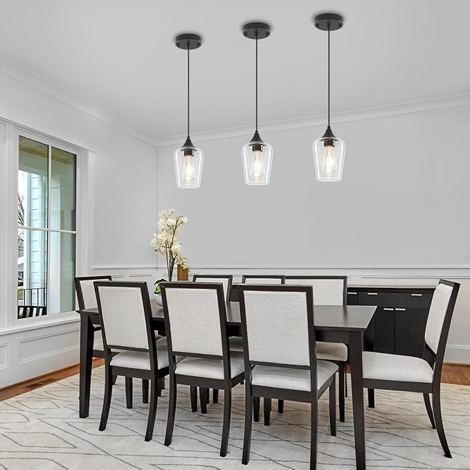 3-Pack Pendant Lights Kitchen Island Modern Glass Pendant Lighting Over Island Kitchen Hanging Light Fixtures Adjustable Hallway Pendant Lights for Bathroom Dining Room Entryway