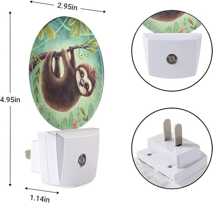 EKOBLA Sloth Plug-in Night Light, Cute Jungle Animal LED Nightlight with Dusk to Dawn Sensor for Kids Room, 0.5W Sleep Friendly
